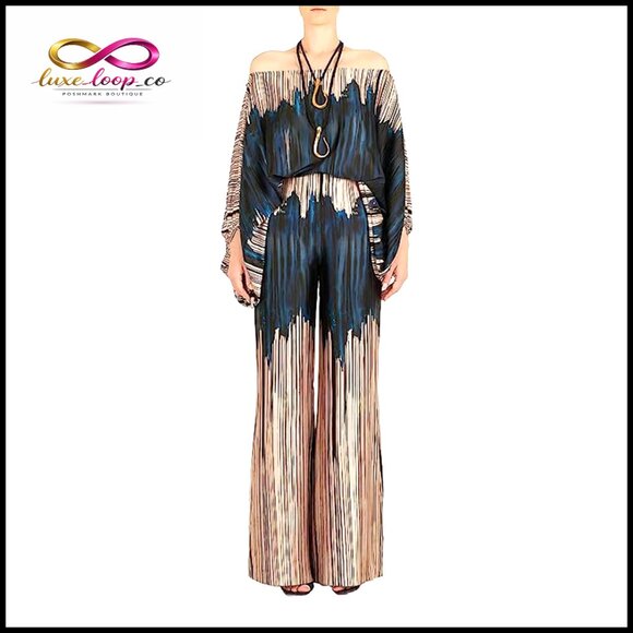 Off Shoulder Printed Long Sleeve Top Wide Leg Pants Set Casual Going Out